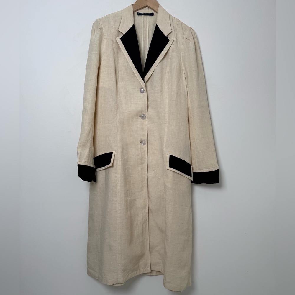 $1.7k Ralph Lauren Linen Tuxedo Coat / Duster – Italy – Contrast Lapel – Rare